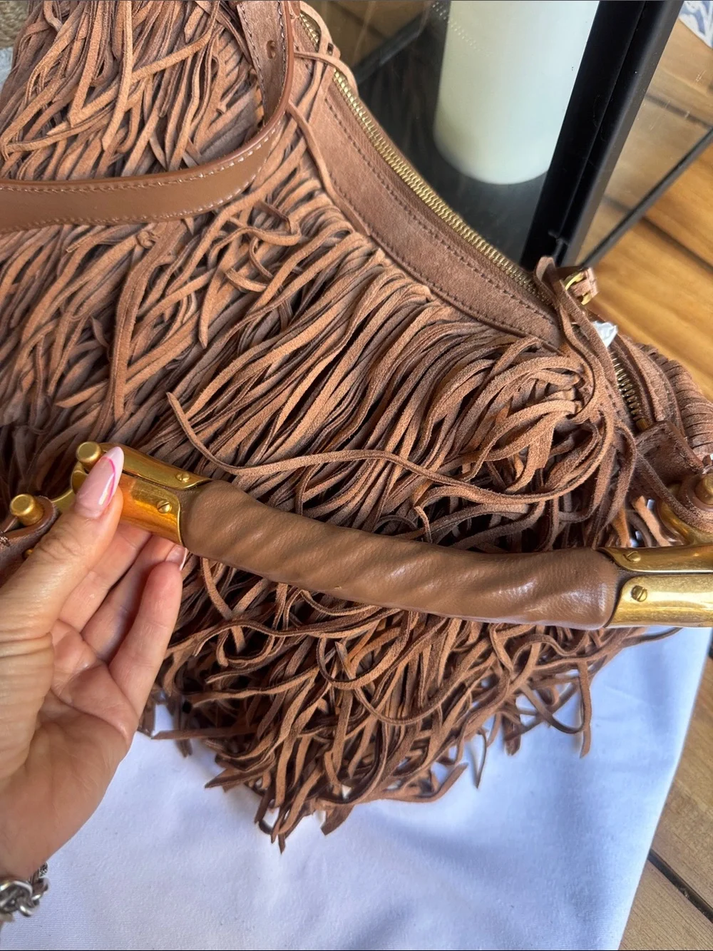 Balmain Ébène fringed suede bag